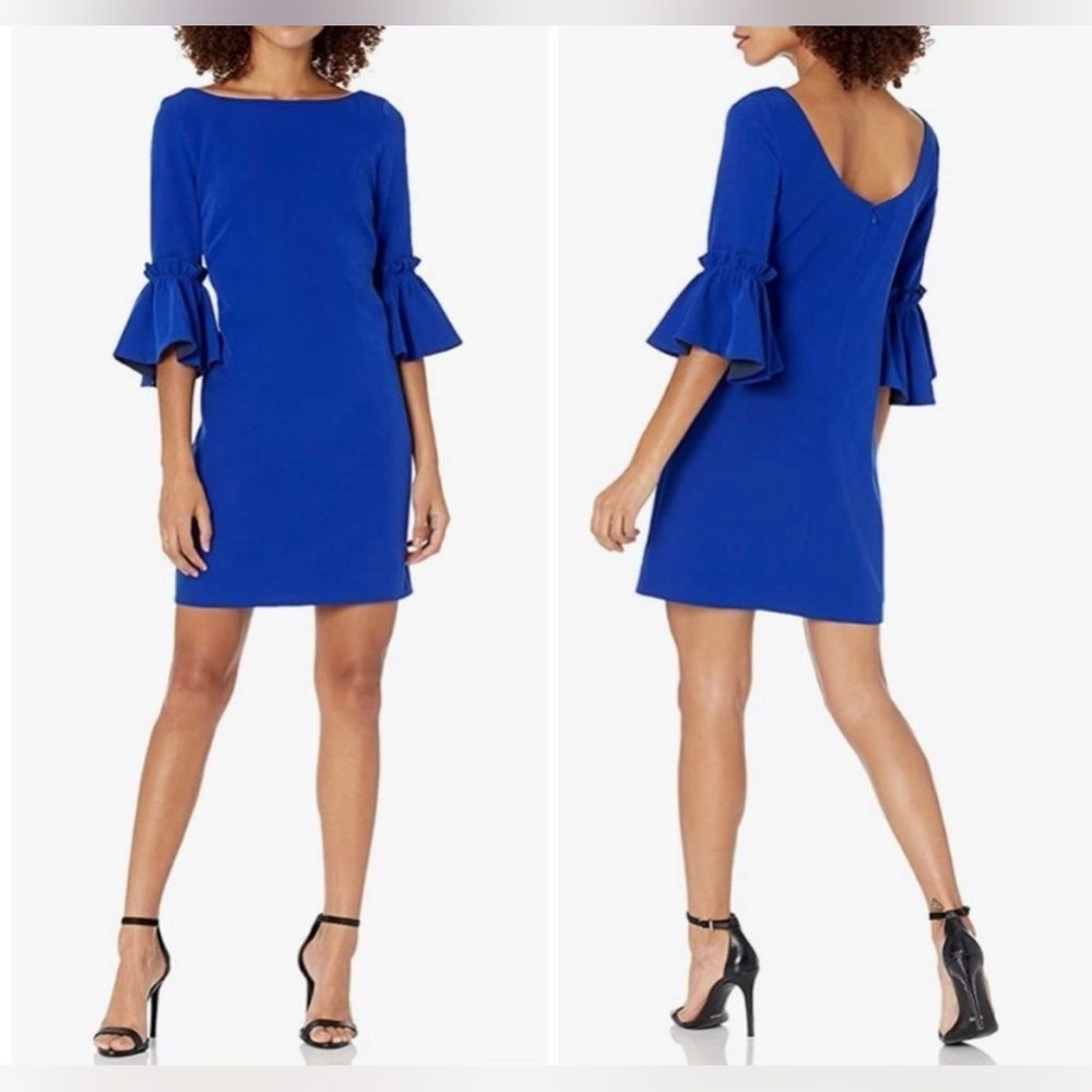 MILLY Kinsley Italian Cady Shift Dress royal blue cocktail event party stretch 4